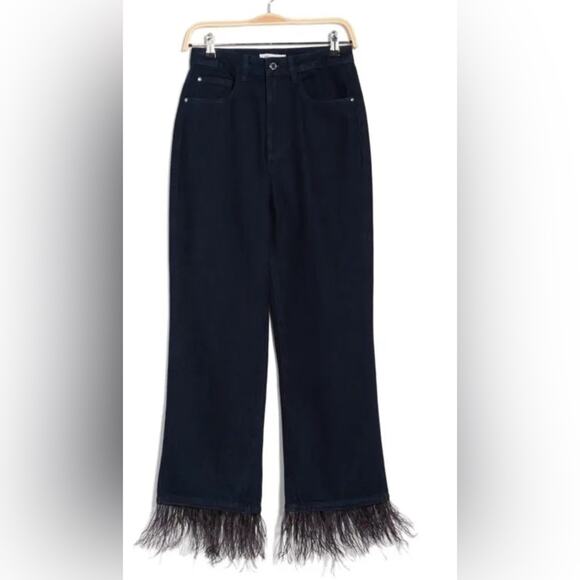 WeWoreWhat FEATHER HEM STRAIGHT LEG JEANS IN TRUE BLUE Size 32 - Picture 4 of 4